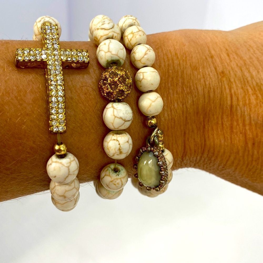 Set Of 3 White Stone Bracelets
